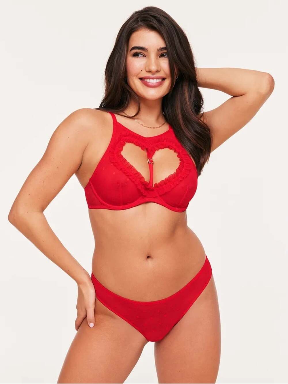 Adore Me 32S Red Heart Cutout Underwire Bra with Small Panty Set